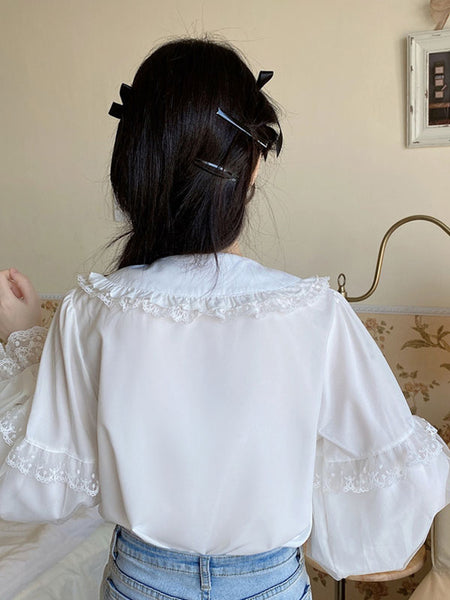 Lace Ruffles Lolita Blouses Lolita Top Long Sleeves Blouse White Lolita Shirt