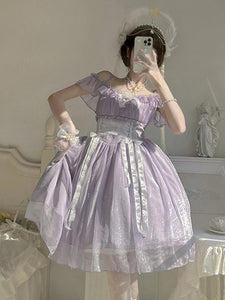 Lavender Princess Style Sweet Lolita Dress Floral Lace Ribbon Accents