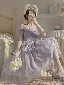 Lavender Princess Style Sweet Lolita Dress Floral Lace Ribbon Accents