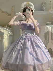 Lavender Princess Style Sweet Lolita Dress Floral Lace Ribbon Accents