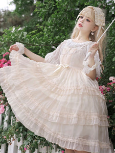 Lolita Dresses Tea Party Style Lolita Skirt Pearls Sleeveless Polyester Sweet Light Apricot