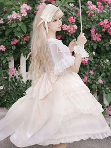 Lolita Dresses Tea Party Style Lolita Skirt Pearls Sleeveless Polyester Sweet Light Apricot