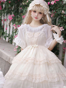 Lolita Dresses Tea Party Style Lolita Skirt Pearls Sleeveless Polyester Sweet Light Apricot