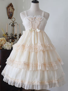 Lolita Dresses Tea Party Style Lolita Skirt Pearls Sleeveless Polyester Sweet Light Apricot