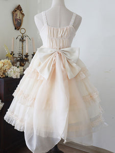 Lolita Dresses Tea Party Style Lolita Skirt Pearls Sleeveless Polyester Sweet Light Apricot