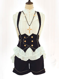 Lolita Ouji Specials Lolita Top Vest Costumes Gothic Black Sleeveless Lace Up Top