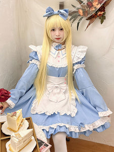 Maid Lolita Dress Polyester Long Sleeves Blue Lolita Dress