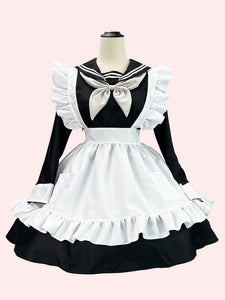 Maid Lolita Dress Polyester Long Sleeves Ruffles Navy Style Lolita Dress