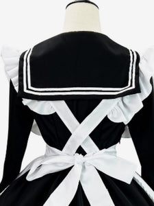 Maid Lolita Dress Polyester Long Sleeves Ruffles Navy Style Lolita Dress