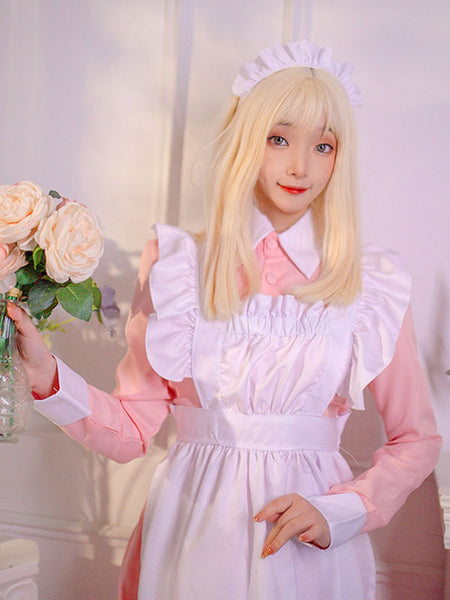 Maid Lolita Dress Polyester Long Sleeves Ruffles Sweet Lolita Dress