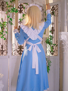 Maid Lolita Dress Polyester Long Sleeves Ruffles Sweet Lolita Dress