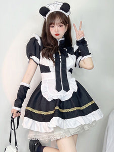 Maid Lolita Dress Polyester Short Sleeves Whit Ruffles Lolita Dress