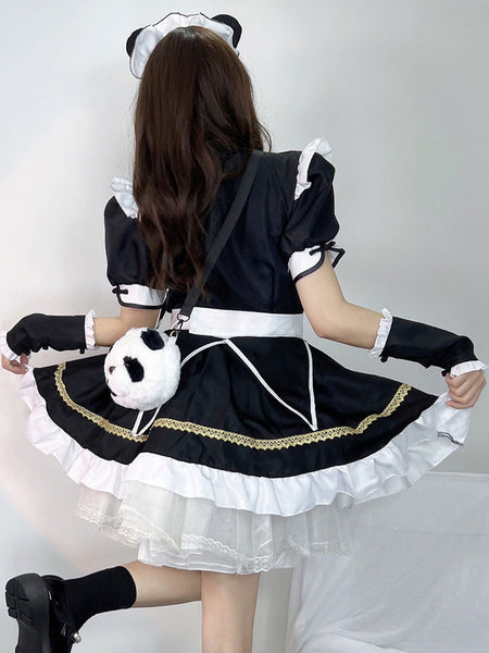 Maid Lolita Dress Polyester Short Sleeves Whit Ruffles Lolita Dress