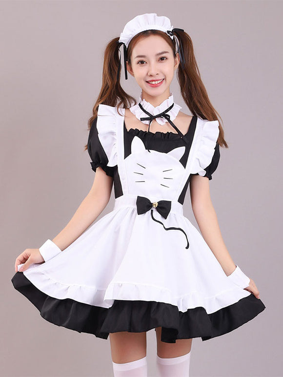 Maid Lolita Dresses Ruffles Lace Bow Short Sleeves Lolita Dress