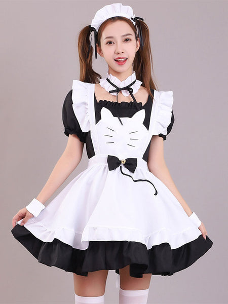 Maid Lolita Dresses Ruffles Lace Bow Short Sleeves Lolita Dress