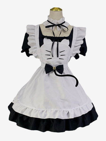 Maid Lolita Dresses Ruffles Lace Bow Short Sleeves Lolita Dress