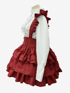 Maid Lolita Dresses Ruffles Red Long Sleeves Lolita Dress