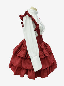 Maid Lolita Dresses Ruffles Red Long Sleeves Lolita Dress