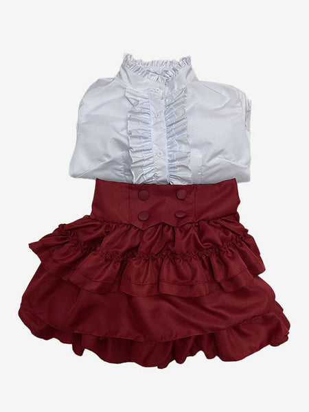 Maid Lolita Dresses Ruffles Red Long Sleeves Lolita Dress