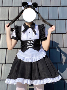 Maid Lolita Dresses Ruffles Bows Bandage Black Lolita Dress