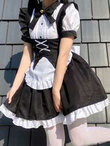 Maid Lolita Dresses Ruffles Bows Bandage Black Lolita Dress