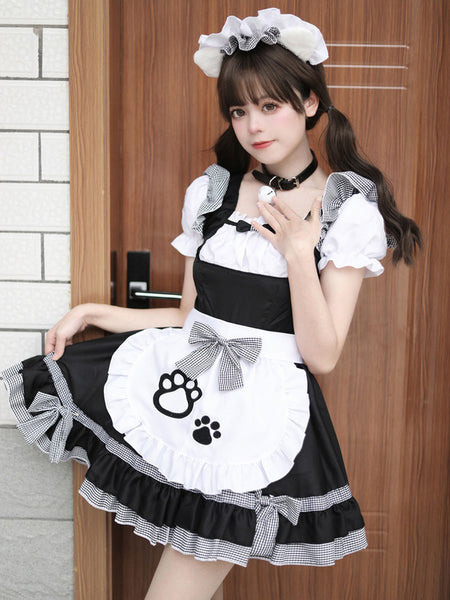 Maid Lolita Dresses Ruffles Bows Lace Short Sleeves Lolita Dress