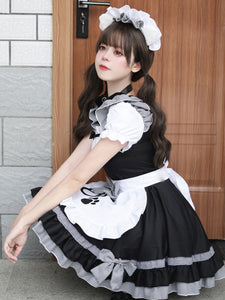 Maid Lolita Dresses Ruffles Bows Lace Short Sleeves Lolita Dress