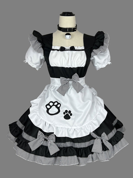 Maid Lolita Dresses Ruffles Bows Lace Short Sleeves Lolita Dress