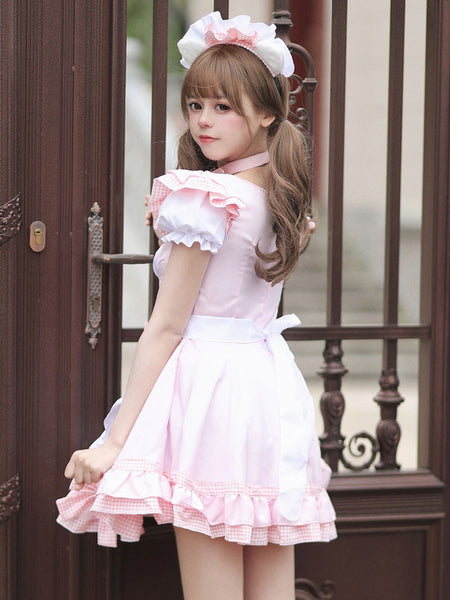 Maid Lolita Dresses Ruffles Bows Lace Short Sleeves Lolita Dress