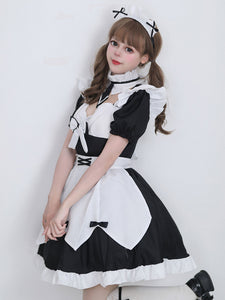 Maid Lolita Dresses Ruffles Lace Bandage Bows Black Lolita Dress