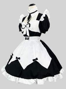 Maid Lolita Dresses Ruffles Lace Bandage Bows Black Lolita Dress