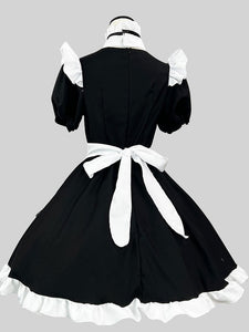 Maid Lolita Dresses Ruffles Lace Bandage Bows Black Lolita Dress