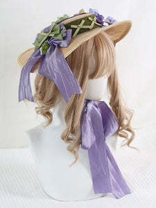 Pastoral Style Lolita Hat Purple Bows Ruffles Flowers Accessory Lolita Accessories