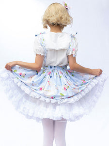 Pastoral Style Lolita SK Cardcaptor Sakura   Ruffles As Image Floral Print Lolita Skirts