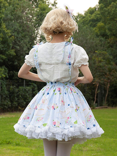 Pastoral Style Lolita SK Cardcaptor Sakura   Ruffles As Image Floral Print Lolita Skirts