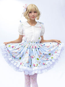 Pastoral Style Lolita SK Cardcaptor Sakura   Ruffles As Image Floral Print Lolita Skirts