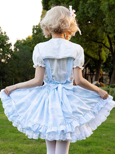 Pastoral Style Lolita SK Ruffles Light Sky Blue Floral Print Lolita Skirts