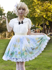 Pastoral Style Lolita Skirt Cardcaptor Sakura   Ruffles As Image Floral Print Lolita Skirts