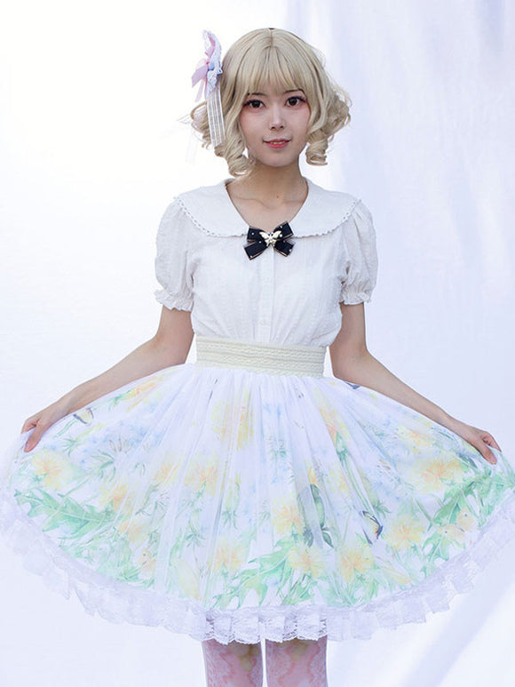 Pastoral Style Lolita Skirt Cardcaptor Sakura   Ruffles As Image Floral Print Lolita Skirts