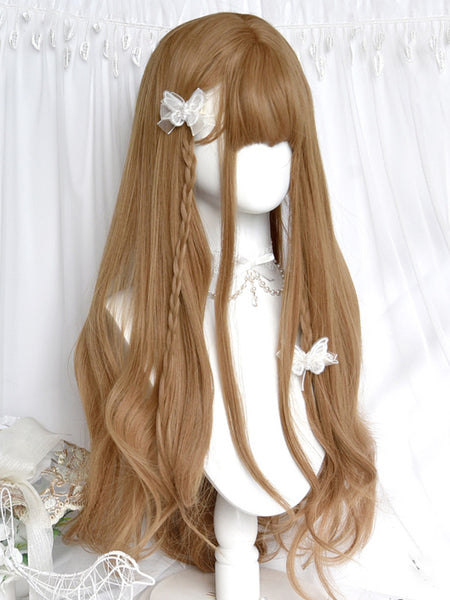 Pastoral Style Lolita Wig Long Heat-resistant Fiber Coffee Brown Lolita Accessories