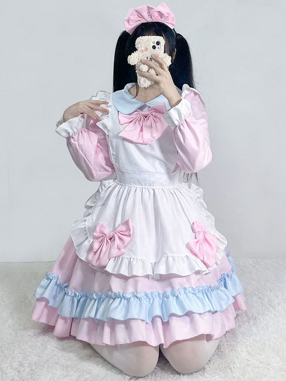 Pink Maid Dress Polyester Bow Long Sleeves Lolita Dress