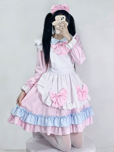 Pink Maid Dress Polyester Bow Long Sleeves Lolita Dress