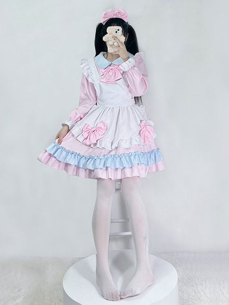 Pink Maid Dress Polyester Bow Long Sleeves Lolita Dress