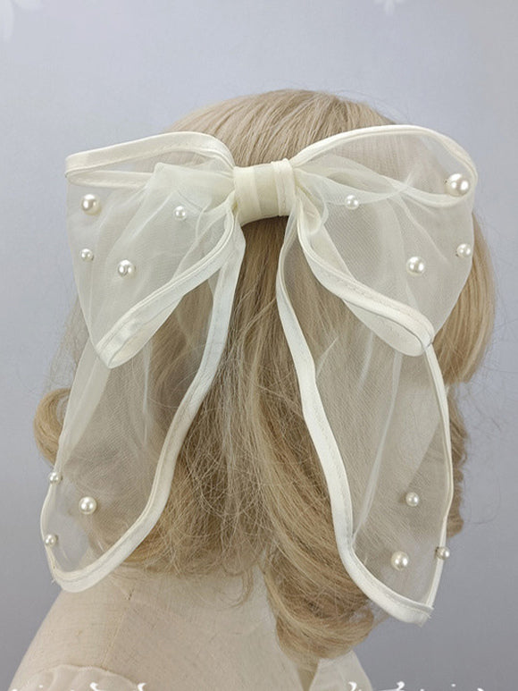 ROCOCO Style Lolita Accessories Ecru White Pearls Headwear Bow Miscellaneous