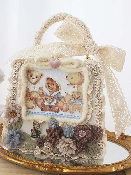 ROCOCO Style Lolita Bag Coffee Brown Polyester Flowers Bows Polyester Fiber Handbag Lolita Accessories