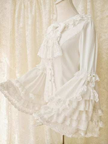 ROCOCO Style Lolita Blouses Bows Lace Long Sleeves Blouse Lolita Top Ecru White Lolita Shirt