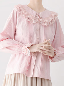 ROCOCO Style Lolita Blouses Lolita Top Purple Long Sleeves Lace Ruffles Lolita Shirt