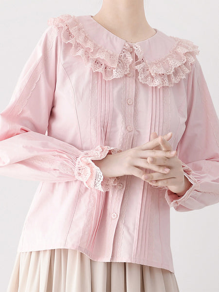 ROCOCO Style Lolita Blouses Lolita Top Purple Long Sleeves Lace Ruffles Lolita Shirt