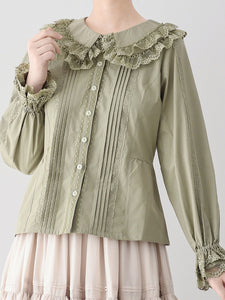 ROCOCO Style Lolita Blouses Lolita Top Purple Long Sleeves Lace Ruffles Lolita Shirt