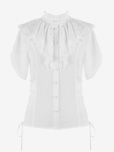 ROCOCO Style Lolita Blouses Lolita Top Ruffles Short Sleeves Blouse White Lolita Shirt